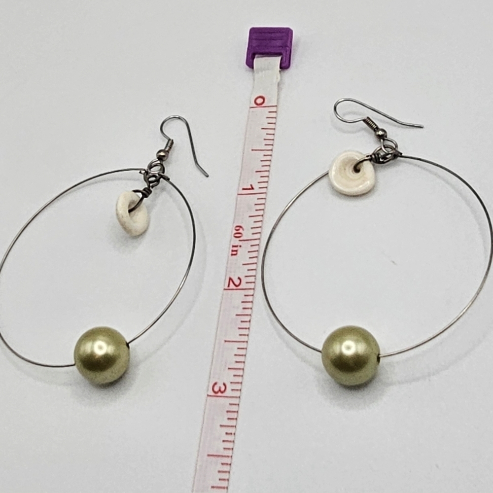 Faux Pearl and Shell Hoop Earrings - Picture 2 of 2
